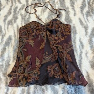 Elegant Paisley Halter Top - Brown and Black